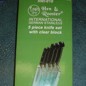 German Hen Rooster 5 Piece Knife Set With Clear Block HRI-010 - CHRISTMAS GIFT!